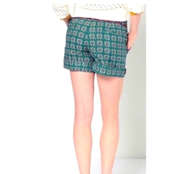 Anthropologie Corey Lynn Calter Green Printed Cotton Shorts Sz 4 Boho Artsy Chic - Picture 2 of 9
